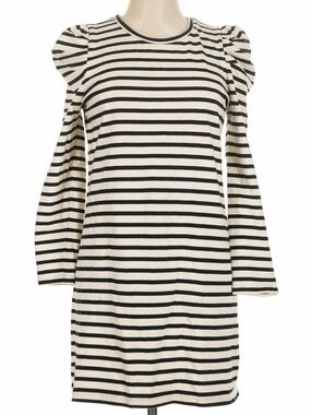 Rebecca Minkoff Black and White Striped Long Sleeve Puff Shoulder Dress